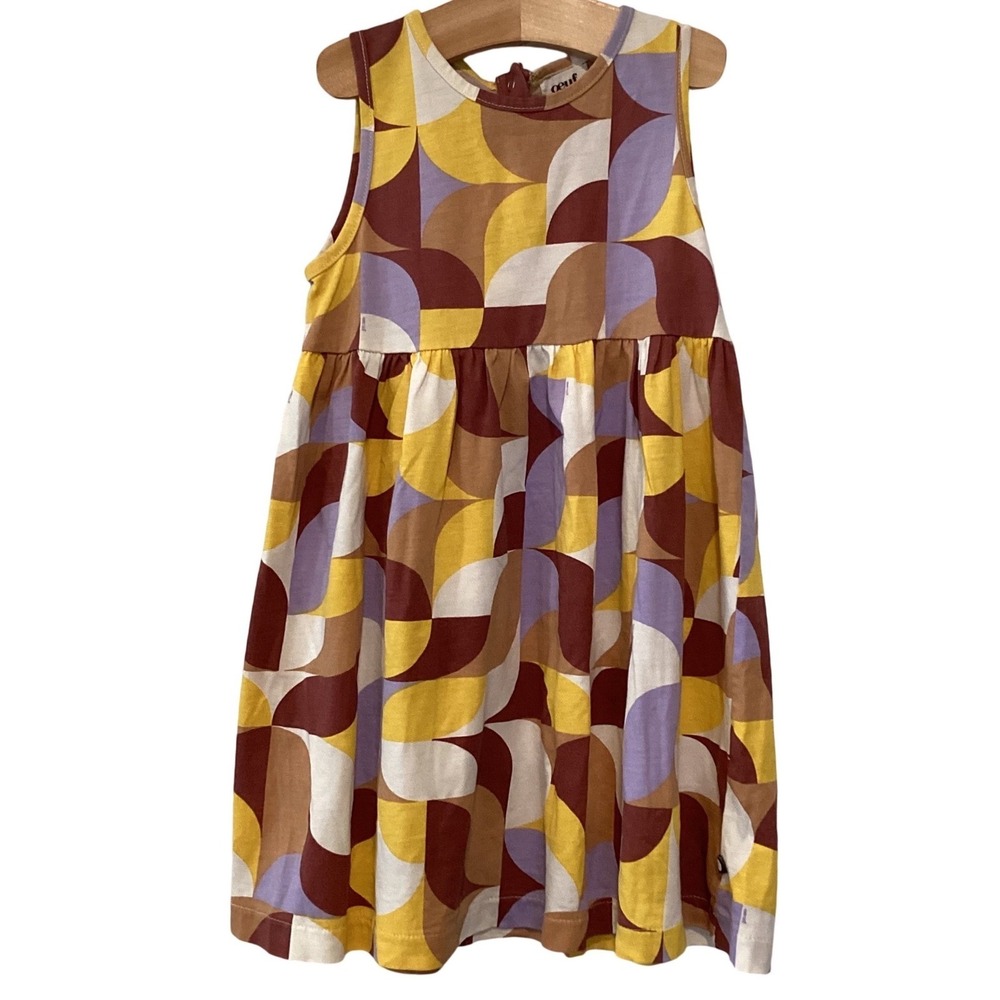 Oeuf Organic Cotton Dress Geometric Print Sleeveless Multi Color RARE Size 2-3Y